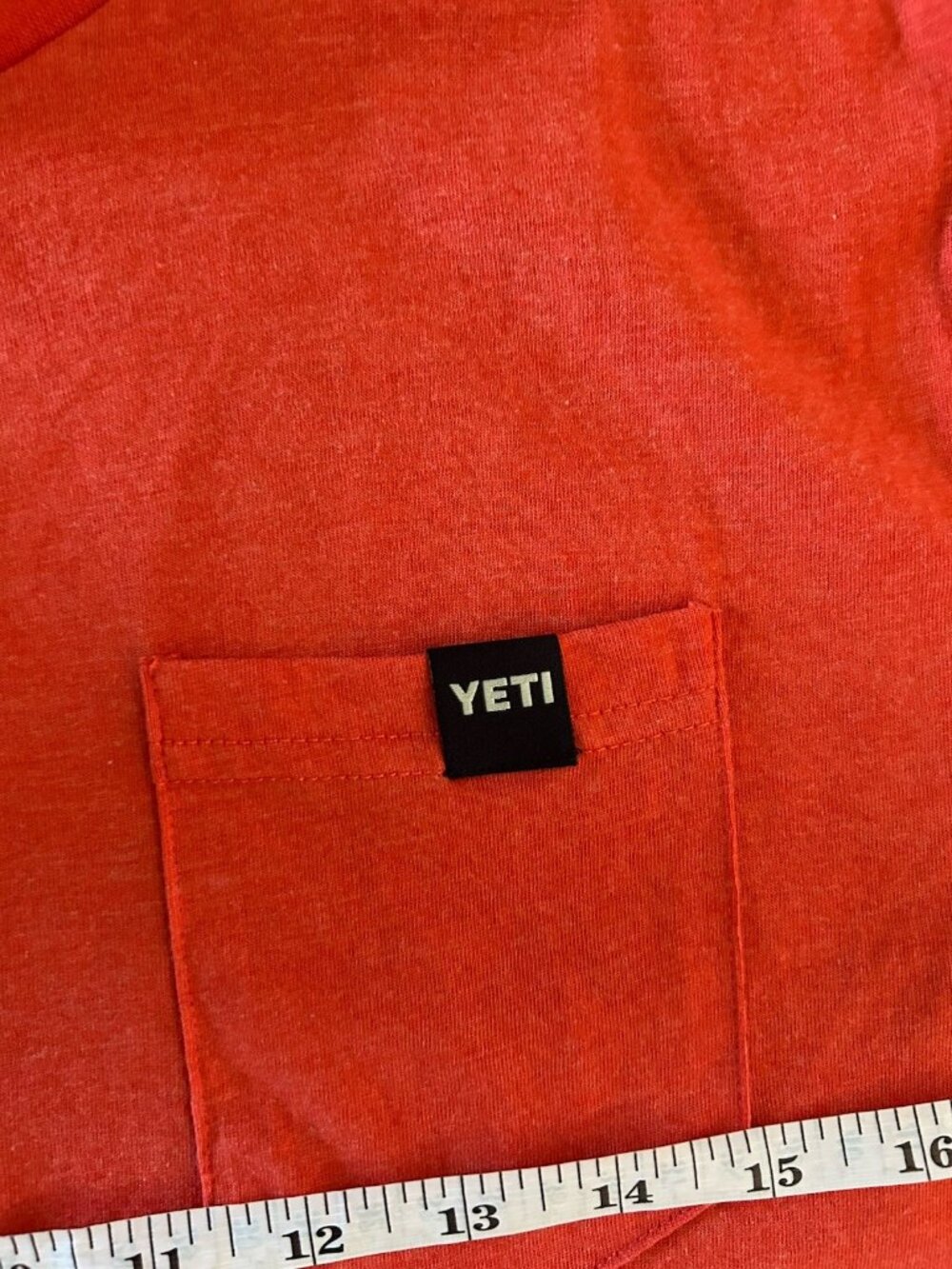 Yeti Shirt Mens Size S Red Orange Pocket Short Sleeve T Shirt Logo New Brisket - Picture 4 of 4